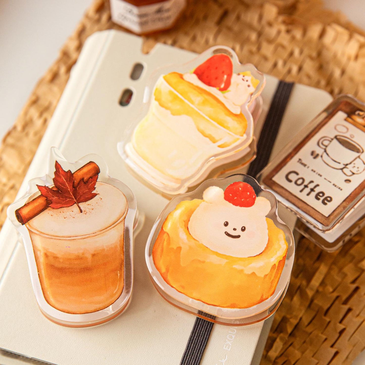 Cute Coffee Cake Acrylic Clips | Fridge Magnet | Strong Paper Clips | Cute Journal Supplies Planner Traveler's Notebook Accessories