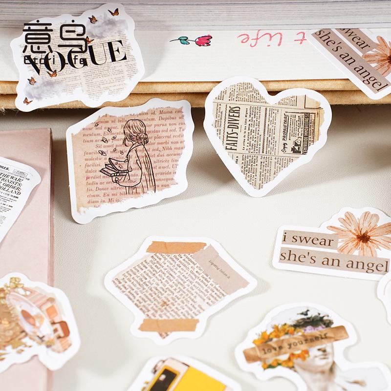 46pcs Retro Sticker Pack | Old Newspaper Camera Sculpture Stickers | Journal Scrapbooking Collage Crafting Supplies | Planner Sticker