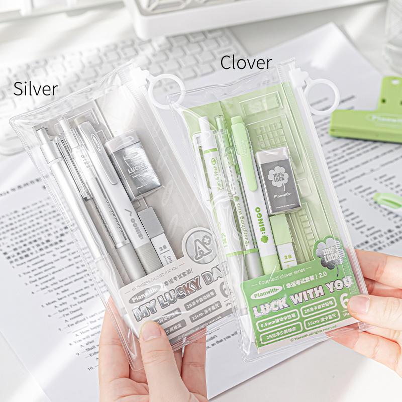 Lucky With You Exam Stationery Set | 2B Mechanical Pencil Rubber Ruler Gel Pen for Students | School Office Supplies Study School Supplies