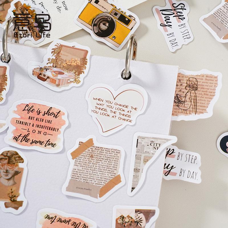 46pcs Retro Sticker Pack | Old Newspaper Camera Sculpture Stickers | Journal Scrapbooking Collage Crafting Supplies | Planner Sticker