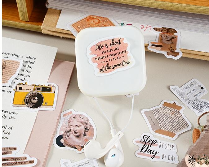 46pcs Retro Sticker Pack | Old Newspaper Camera Sculpture Stickers | Journal Scrapbooking Collage Crafting Supplies | Planner Sticker