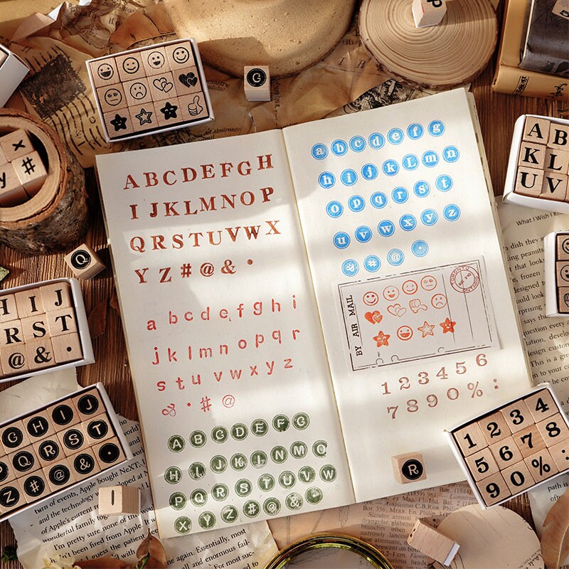 Letter Number Stamp Set | Wooden Stamp Set | Scrapbooking | | Junk Journal | Craft Supplies