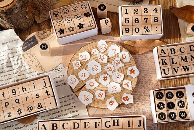 Letter Number Stamp Set | Wooden Stamp Set | Scrapbooking | | Junk Journal | Craft Supplies