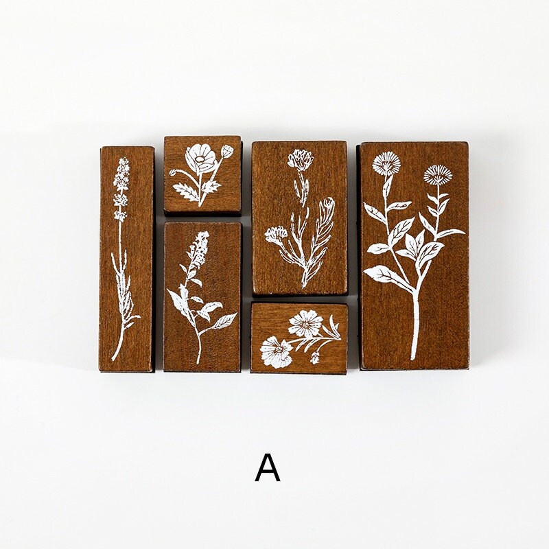 Collectors' Notes Floral Stamp | Wooden Stamp Set | Scrapbooking | Planner Stamp | | Junk Journal Supplies