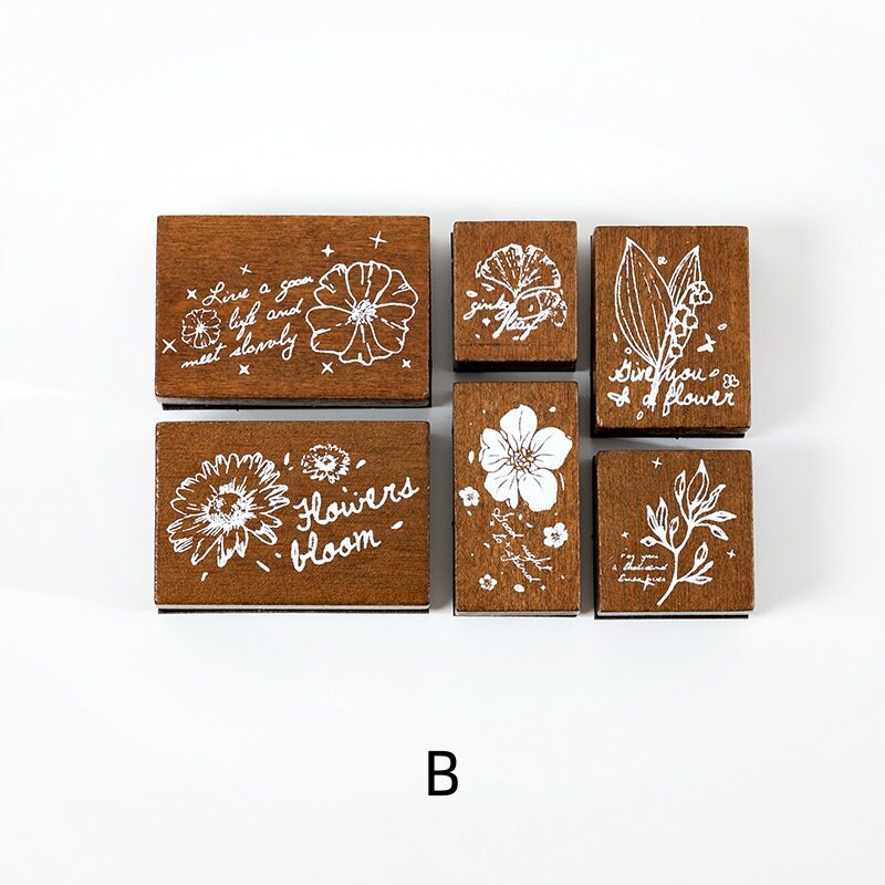 Collectors' Notes Floral Stamp | Wooden Stamp Set | Scrapbooking | Planner Stamp | | Junk Journal Supplies