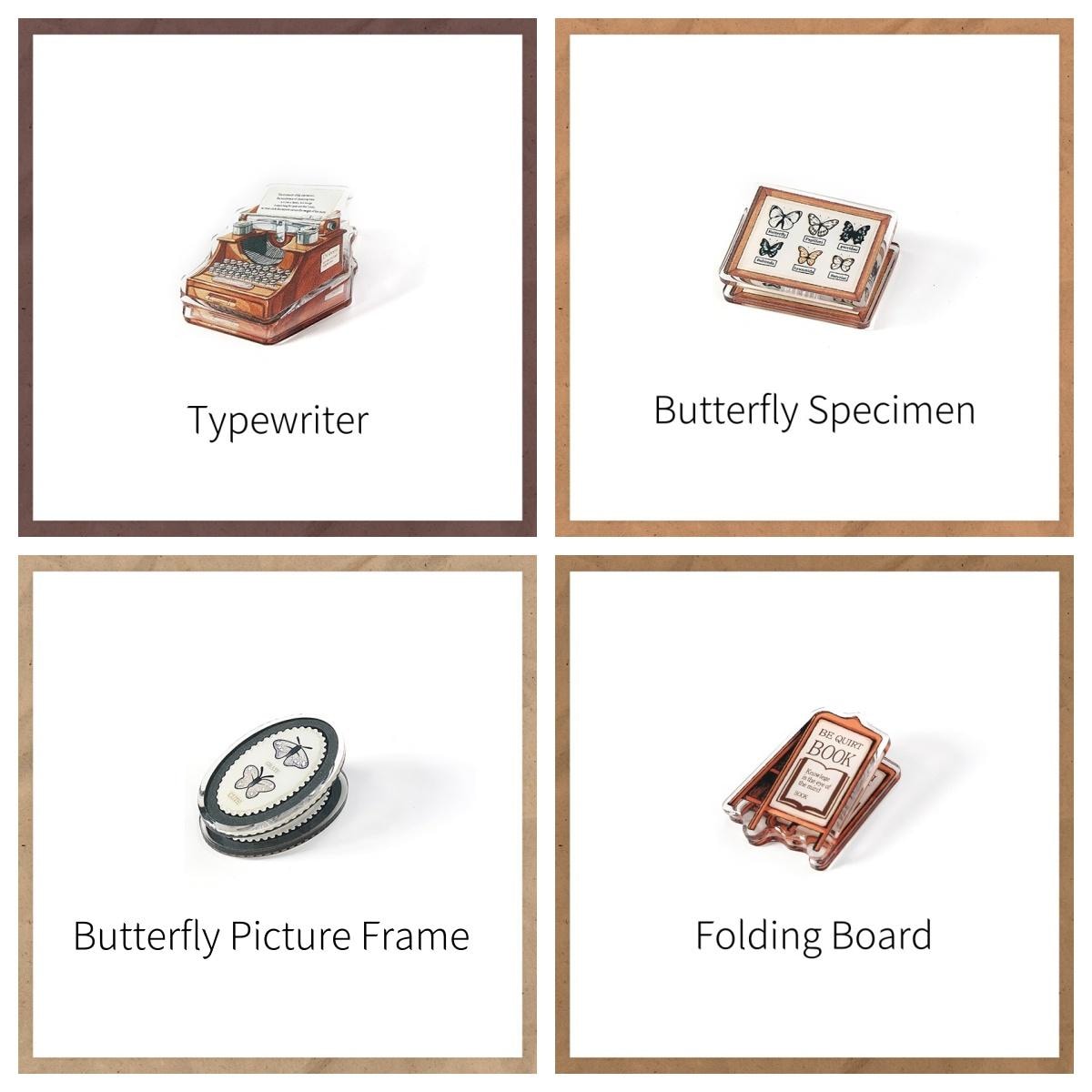 Retro Typewriter Butterfly Book Acrylic Journal Clips | Strong Paper Clips | Cute Stationery Journal Supplies Planner TN Accessories