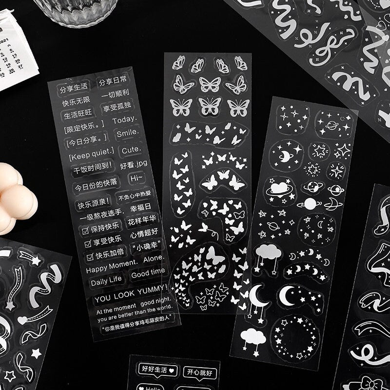 White Ink Deco Stickers | | Scrapbooking | Retro Sticker Pack