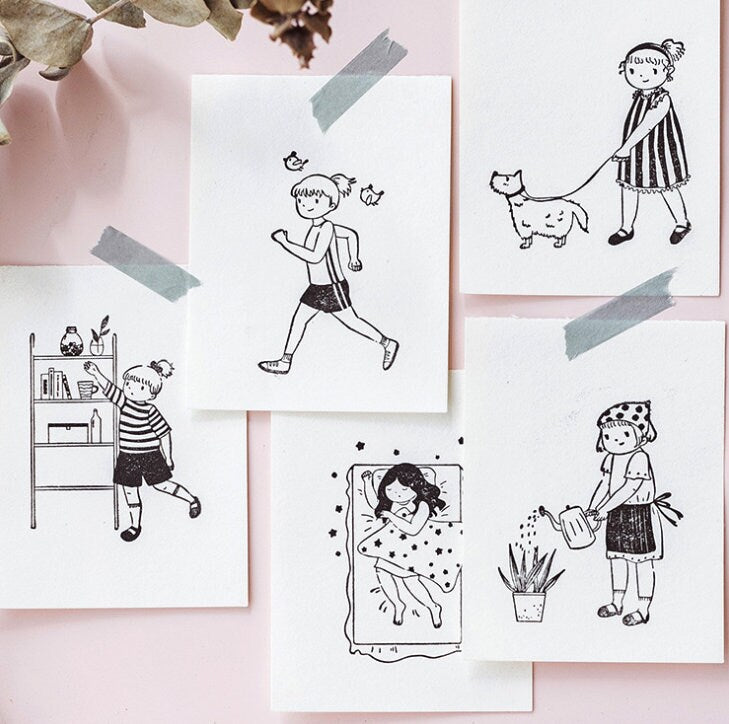 Watching Movies Rubber Stamp | Wooden Stamp Set | Scrapbooking Stamp | Planner Stamp | | Midori Traveler’s Notebook