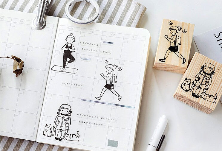 Watching Movies Rubber Stamp | Wooden Stamp Set | Scrapbooking Stamp | Planner Stamp | | Midori Traveler’s Notebook