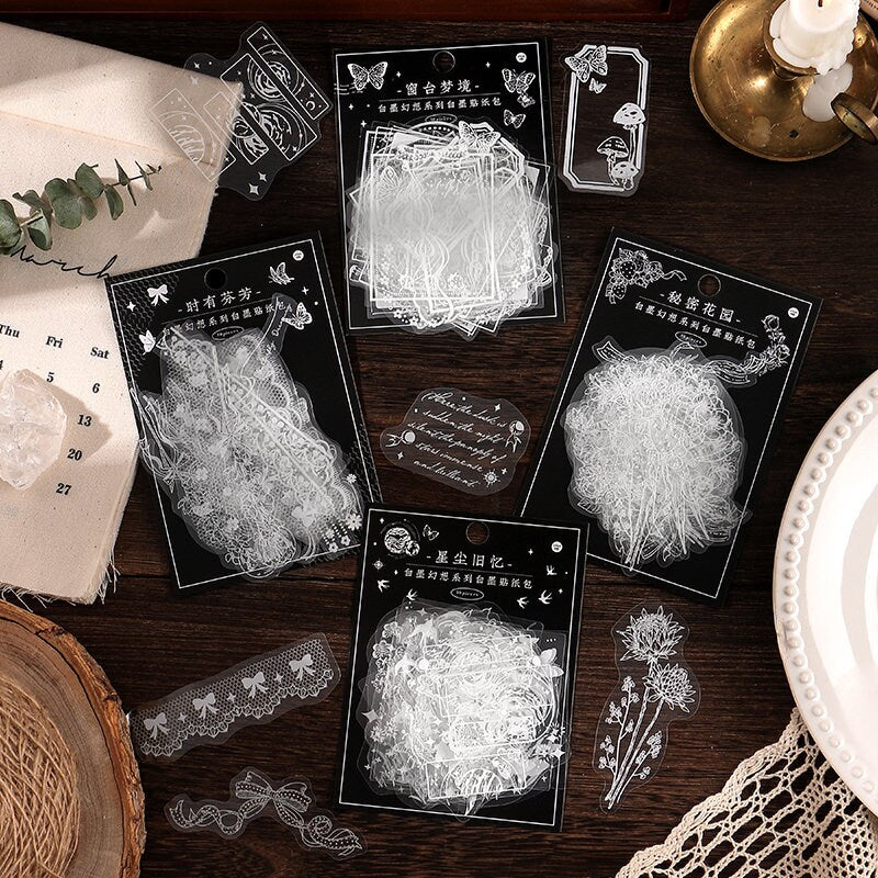 White Ink Deco Stickers | | Scrapbooking | Retro Sticker Pack