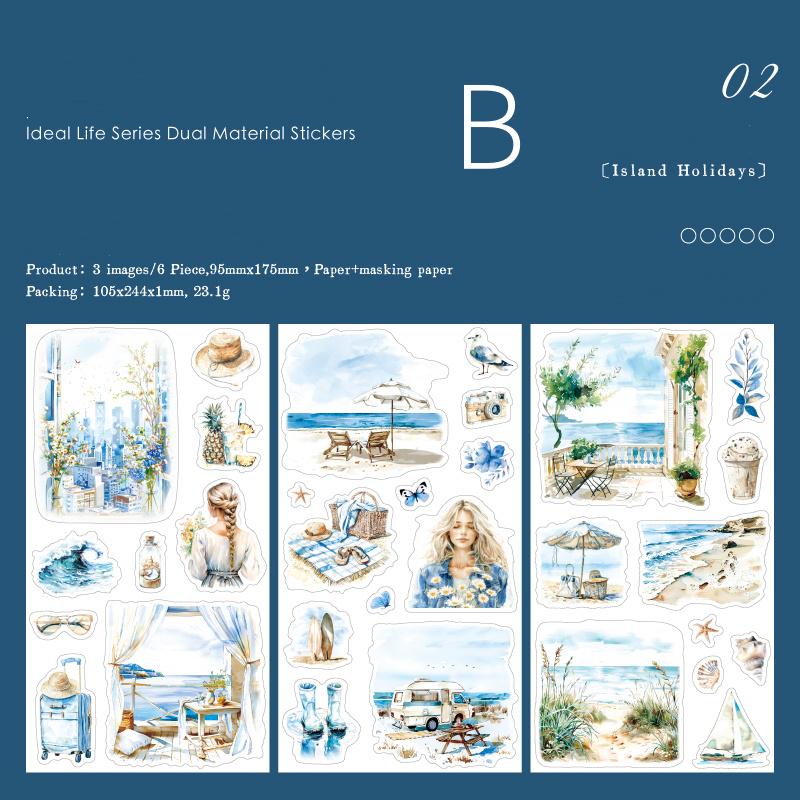 Ideal Life Sticker Sheets | Autumn Summer Beach Travel Nature Garden Girl Stickers for Junk Journal Collage DIY Scrapbooking