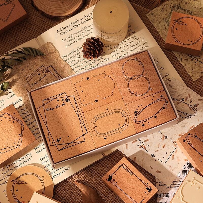 Ornamental Frame Stamp Set for Crafting and Scrapbooking | Decorative Wooden Stamp Kit for Bullet Journals, Planners, and DIY Paper Projects