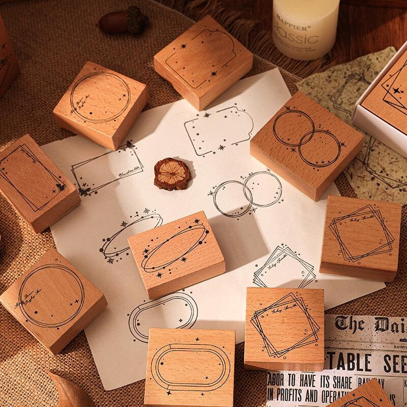 Ornamental Frame Stamp Set for Crafting and Scrapbooking | Decorative Wooden Stamp Kit for Bullet Journals, Planners, and DIY Paper Projects