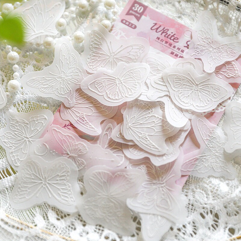 30pcs Pure White Dream Collage Material Paper | Vellum Paper | DIY Junk Journal Scrapbooking Cards Background Decoration Paper Supplies