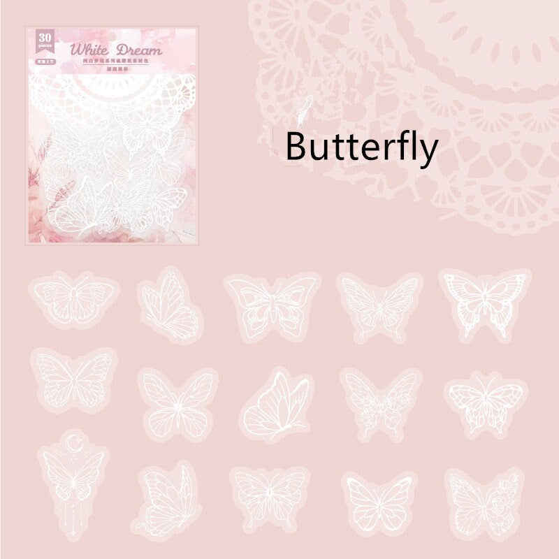 30pcs Pure White Dream Collage Material Paper | Vellum Paper | DIY Junk Journal Scrapbooking Cards Background Decoration Paper Supplies