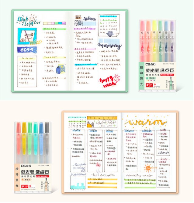 Pastel Highlighter Pen | Fluorescent Pen|Kawaii Markers | DIY Photo Album Journal Planner | Student Stationery Supplies