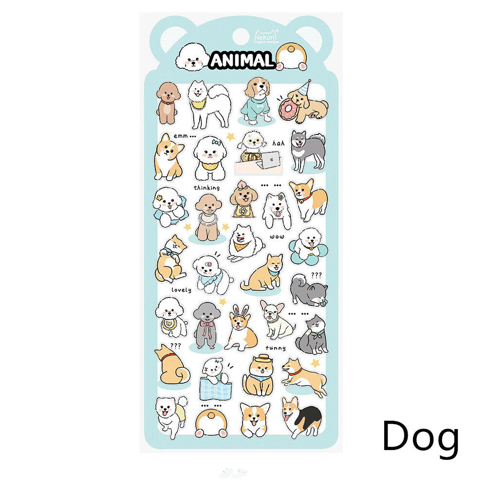 Nekoni Korean Cute Cat Dog Panda Bird Sheep Squirrel Racoon Stickers | Kawaii Animal Planner Stickers Junk Journal Scrapbooking Supplies