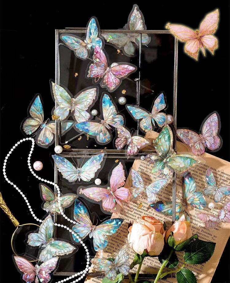 Gem-Like Glittering Butterfly Sticker Pack | Planner Bullet Journal Junk Vintage Journal Scrapbooking Collage Kids Craft Supplies Stickers