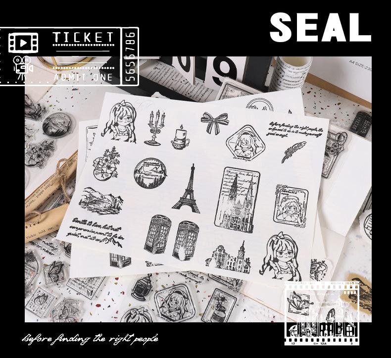 Retro Girl Travel Clear Stamp | Flower Butterfly Mountain Letter Transparent Rubber Stamps | Bullet Journal Planner Accessories Card Making