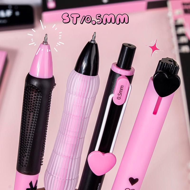 Black and Pink Gel Ink Pen Set | 0.5mm Black Ink Quick-Dry Pens | Kawaii Cute Planner Pens School Office Supplies Study Stationery