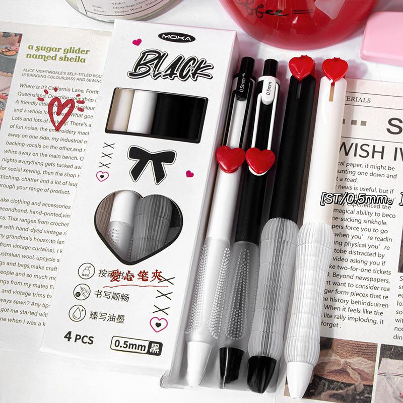 Black and Pink Gel Ink Pen Set | 0.5mm Black Ink Quick-Dry Pens | Kawaii Cute Planner Pens School Office Supplies Study Stationery