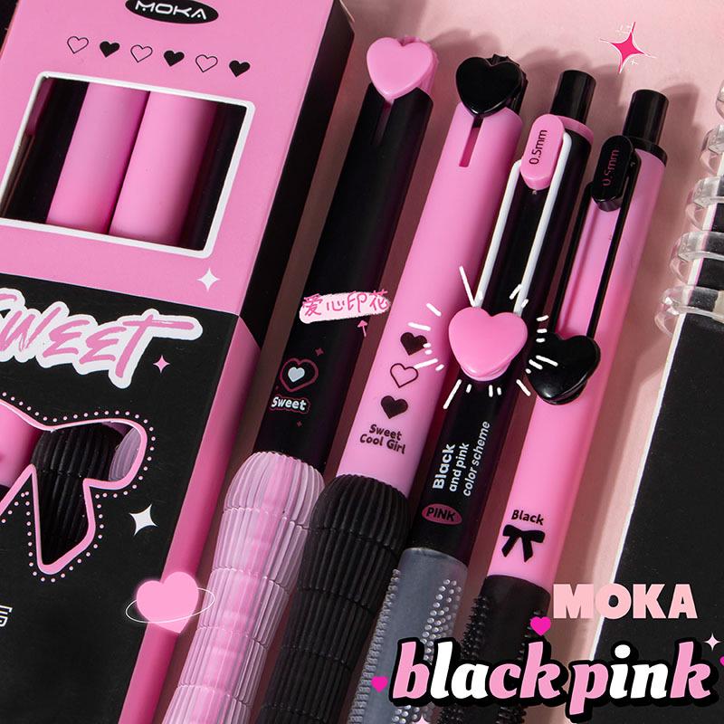 Black and Pink Gel Ink Pen Set | 0.5mm Black Ink Quick-Dry Pens | Kawaii Cute Planner Pens School Office Supplies Study Stationery
