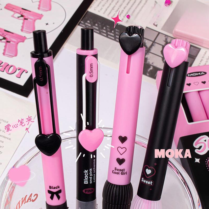 Black and Pink Gel Ink Pen Set | 0.5mm Black Ink Quick-Dry Pens | Kawaii Cute Planner Pens School Office Supplies Study Stationery