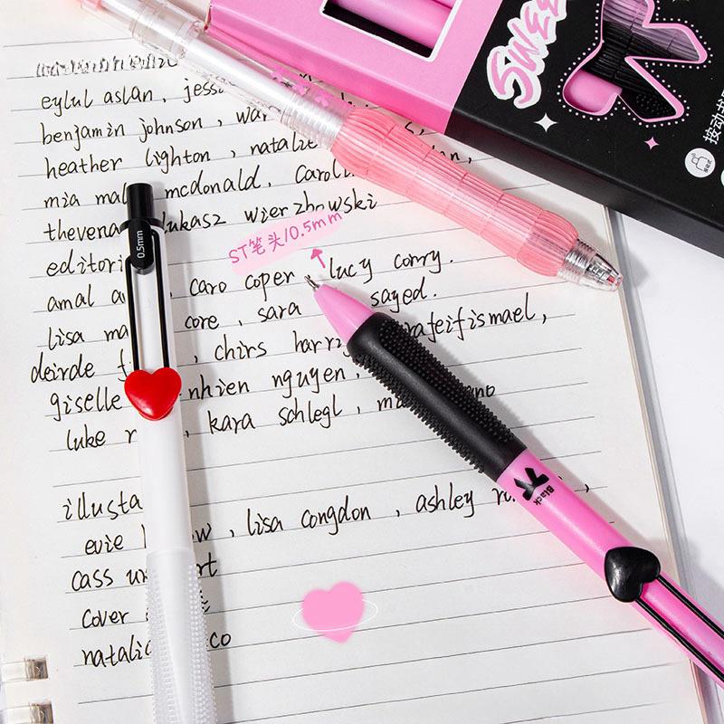 Black and Pink Gel Ink Pen Set | 0.5mm Black Ink Quick-Dry Pens | Kawaii Cute Planner Pens School Office Supplies Study Stationery