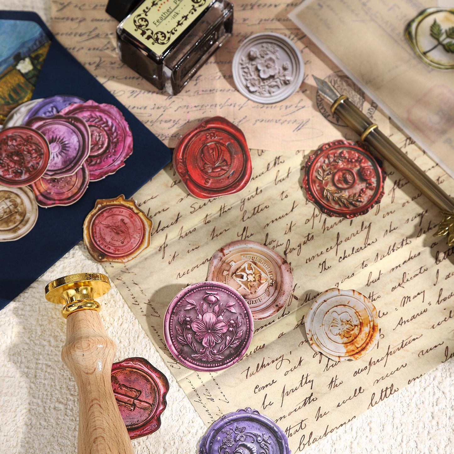 30pcs Retro Sealing Wax Sticker Pack | Envelope Sealing | Wax Sealing Sticker | Junk Journal Card Planner Supplies Christmas Gift Wrapping