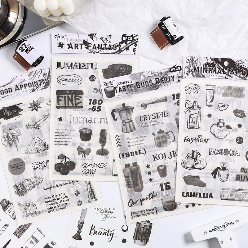 Elegant Black and White Daily Life Art Decorative Stickers | Food Coffee Wine Life Stationery Stickers | Bullet Journal Planner Accessories