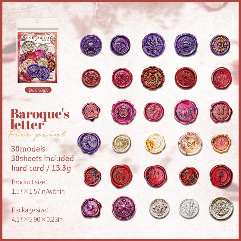 30pcs Retro Sealing Wax Sticker Pack | Envelope Sealing | Wax Sealing Sticker | Junk Journal Card Planner Supplies Christmas Gift Wrapping