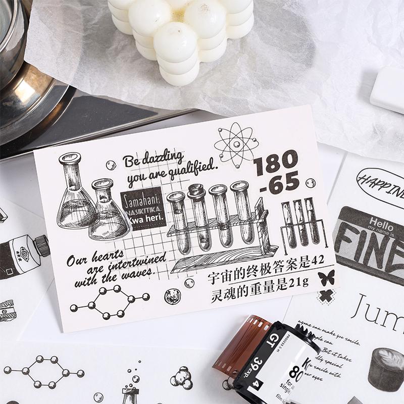 Elegant Black and White Daily Life Art Decorative Stickers | Food Coffee Wine Life Stationery Stickers | Bullet Journal Planner Accessories