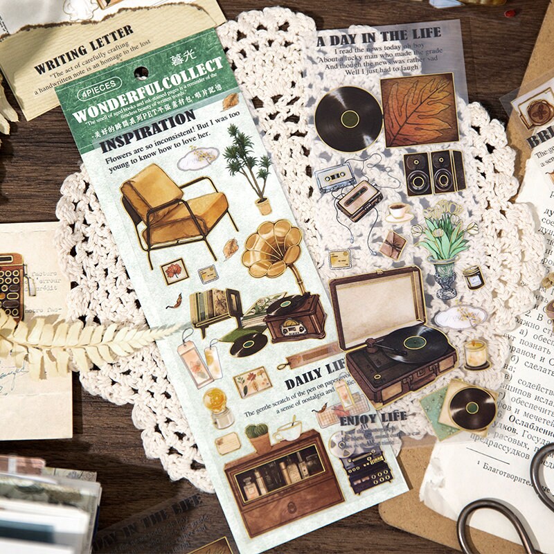 Retro Coffee Stationary Sticker Sheets | DIY Journal Decoration | Art Scrapbooking Material Planner Stationery Stickers