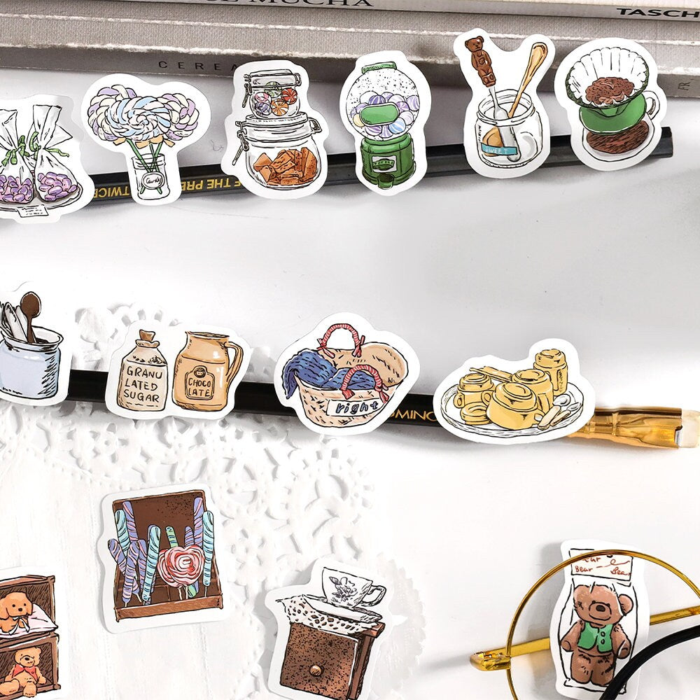 30pcs Retro Handdrawn Life Aesthetics Sticker Pack | Coffee Stickers | Planner Sticker Set | Junk Journal | Die Cut Deco Stickers