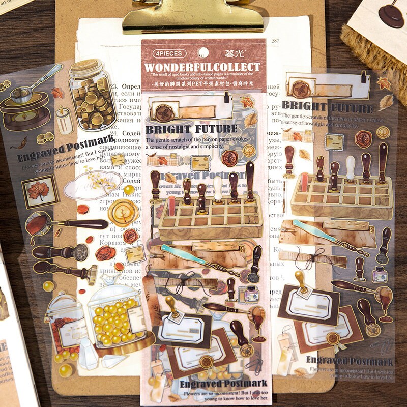Retro Coffee Stationary Sticker Sheets | DIY Journal Decoration | Art Scrapbooking Material Planner Stationery Stickers