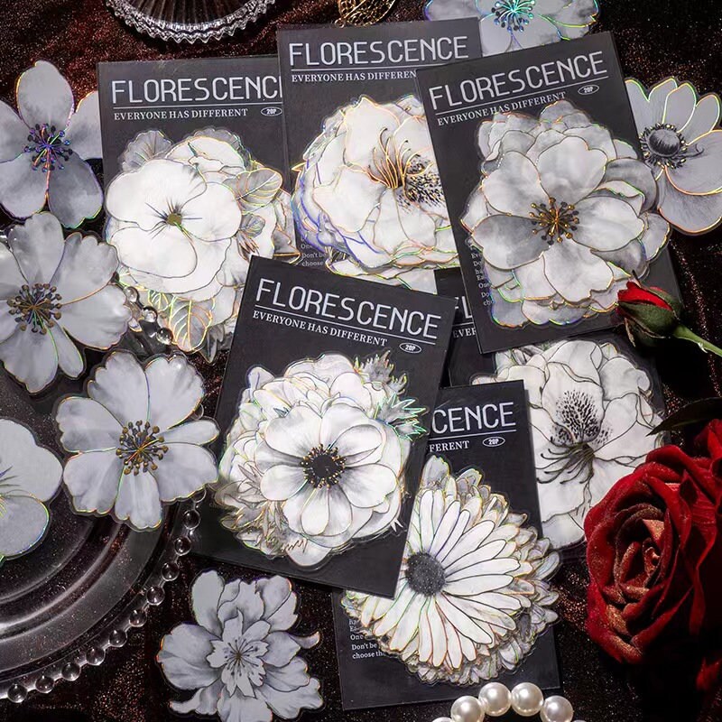 Florescence Foiled Flower Stickers Pack | Rose Lily Journaling Stickers | Scrapbooking Junk Journal Collage Kit DIY Journaling Supplies