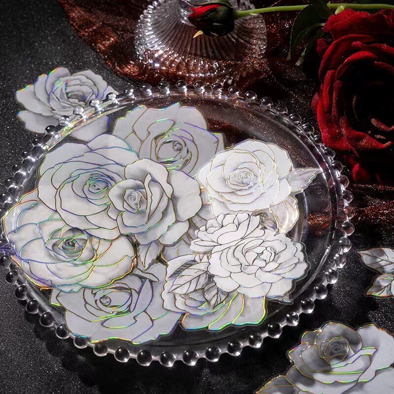 Florescence Foiled Flower Stickers Pack | Rose Lily Journaling Stickers | Scrapbooking Junk Journal Collage Kit DIY Journaling Supplies