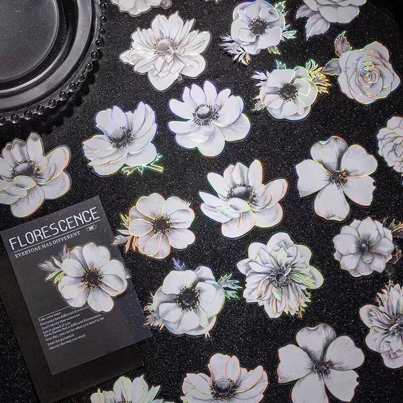 Florescence Foiled Flower Stickers Pack | Rose Lily Journaling Stickers | Scrapbooking Junk Journal Collage Kit DIY Journaling Supplies