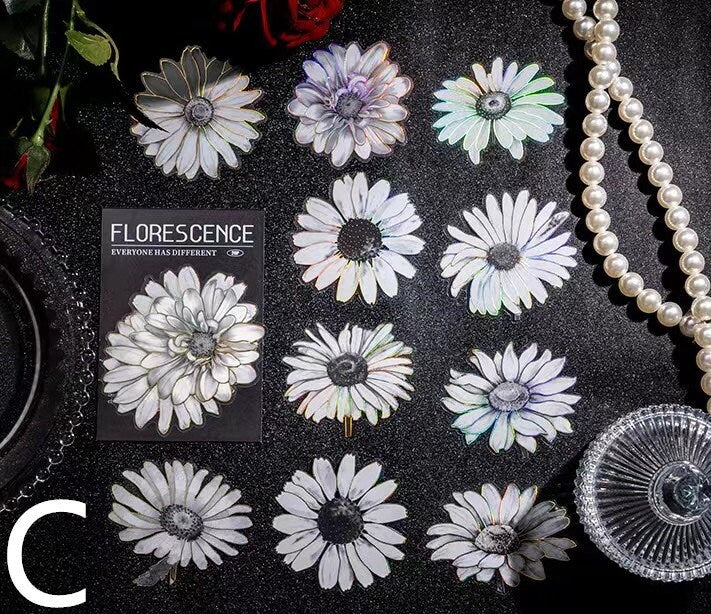 Florescence Foiled Flower Stickers Pack | Rose Lily Journaling Stickers | Scrapbooking Junk Journal Collage Kit DIY Journaling Supplies