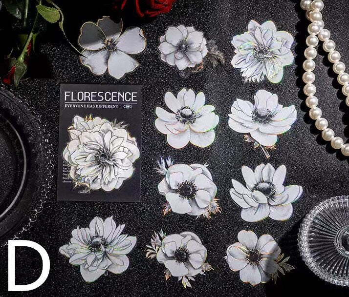 Florescence Foiled Flower Stickers Pack | Rose Lily Journaling Stickers | Scrapbooking Junk Journal Collage Kit DIY Journaling Supplies