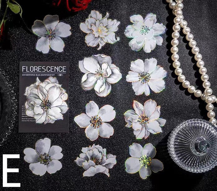 Florescence Foiled Flower Stickers Pack | Rose Lily Journaling Stickers | Scrapbooking Junk Journal Collage Kit DIY Journaling Supplies