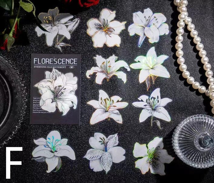 Florescence Foiled Flower Stickers Pack | Rose Lily Journaling Stickers | Scrapbooking Junk Journal Collage Kit DIY Journaling Supplies