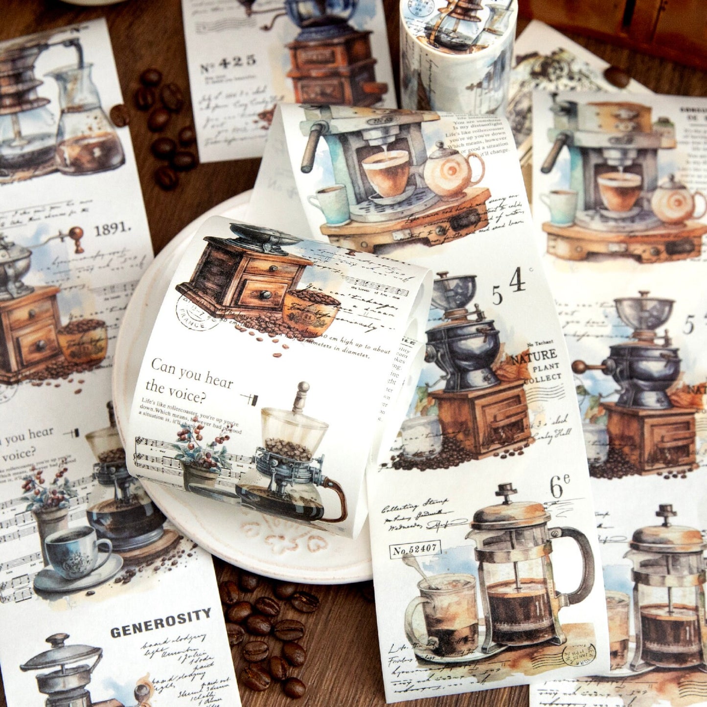 Retro Travel Life Aesthetics Coffee Washi Tape | Architecture Washi Tape | Gift Wrapping | Collage Kit Junk Journal | Gift for Girls