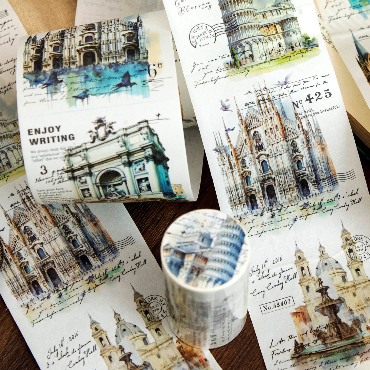 Retro Travel Life Aesthetics Coffee Washi Tape | Architecture Washi Tape | Gift Wrapping | Collage Kit Junk Journal | Gift for Girls