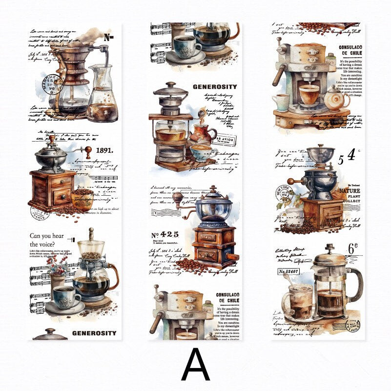 Retro Travel Life Aesthetics Coffee Washi Tape | Architecture Washi Tape | Gift Wrapping | Collage Kit Junk Journal | Gift for Girls