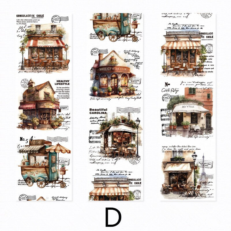 Retro Travel Life Aesthetics Coffee Washi Tape | Architecture Washi Tape | Gift Wrapping | Collage Kit Junk Journal | Gift for Girls