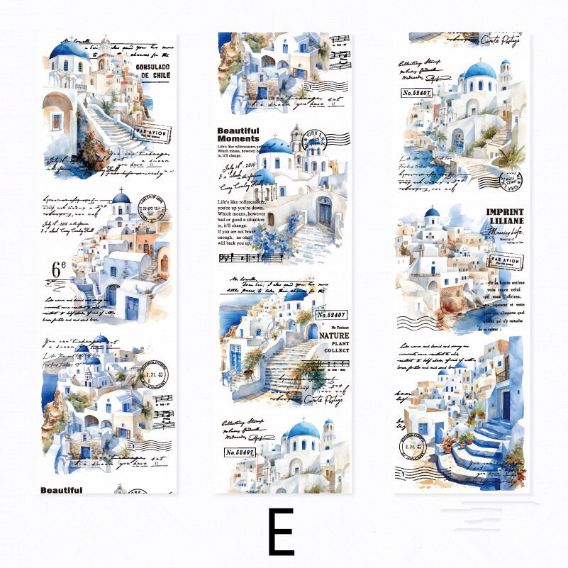 Retro Travel Life Aesthetics Coffee Washi Tape | Architecture Washi Tape | Gift Wrapping | Collage Kit Junk Journal | Gift for Girls