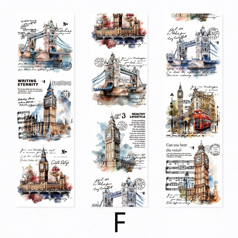 Retro Travel Life Aesthetics Coffee Washi Tape | Architecture Washi Tape | Gift Wrapping | Collage Kit Junk Journal | Gift for Girls