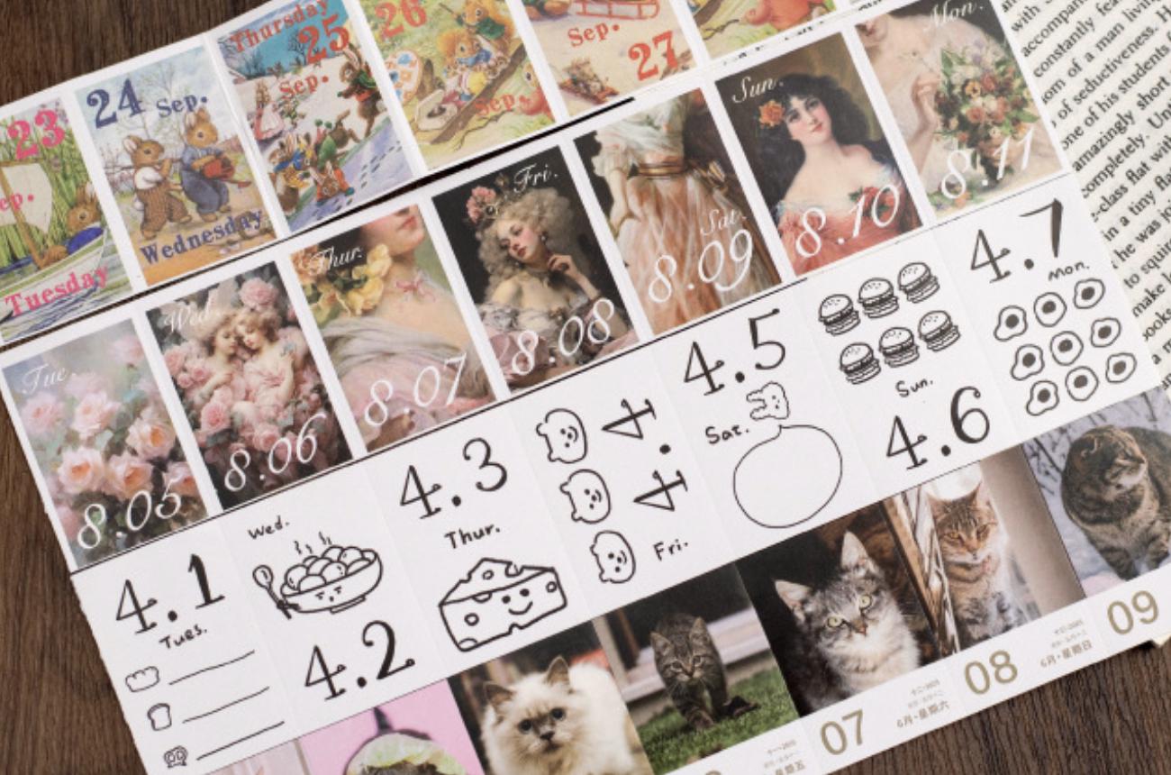 Retro 2025 Mini Calendar Sticker Set | Bullet Journal Scrapbooking Supplies Planner Accessories | Monthly Weekly Daily Date Stickers Kit