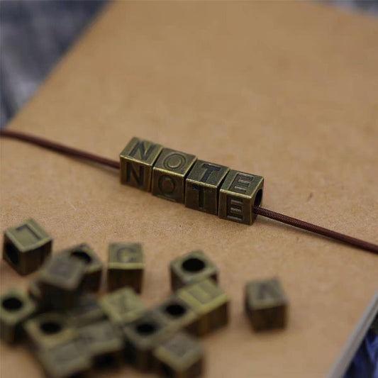 Vintage Bronze Letter A-Z Cube Loose Beads for Bracelet Necklace Pendant | Travel Journal TN Charms Accessories